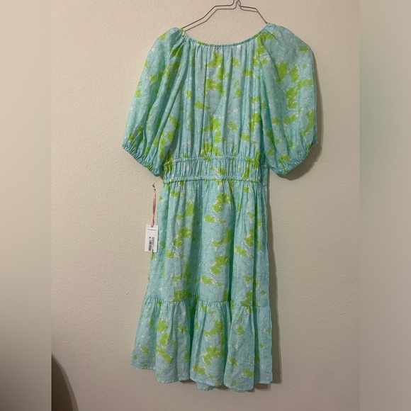 NWT Vineyard Vines Puff Sleeve Dress Green Blue V-Neck Mini Floral Pockets Sz XS - Picture 10 of 10